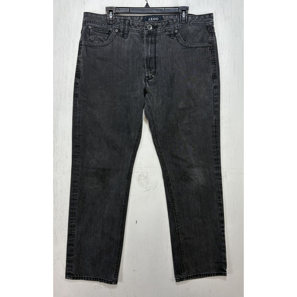 Mens AKOO Black Dark Wash Jeans Size 38x31 Big Oak Fit Cotton Blend Denim